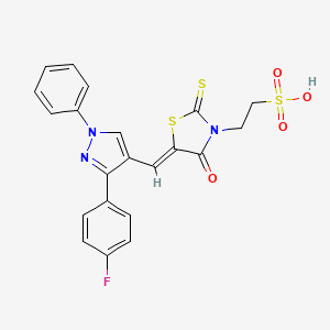 molecular formula C21H16FN3O4S3 B2998079 (Z)-2-(5-((3-(4-fluorophenyl)-1-phenyl-1H-pyrazol-4-yl)methylene)-4-oxo-2-thioxothiazolidin-3-yl)ethanesulfonic acid CAS No. 623933-09-5