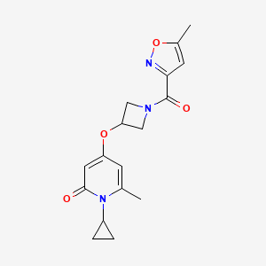 molecular formula C17H19N3O4 B2998088 1-cyclopropyl-6-methyl-4-((1-(5-methylisoxazole-3-carbonyl)azetidin-3-yl)oxy)pyridin-2(1H)-one CAS No. 2034311-38-9