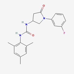 molecular formula C20H22FN3O2 B2998344 1-(1-(3-Fluorophenyl)-5-oxopyrrolidin-3-yl)-3-mesitylurea CAS No. 894032-76-9