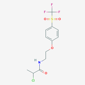 molecular formula C12H13ClF3NO4S B2998370 2-Chloro-N-[2-[4-(trifluoromethylsulfonyl)phenoxy]ethyl]propanamide CAS No. 2411255-37-1