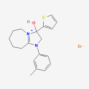 3-hydroxy-3-(thiophen-2-yl)-1-(m-tolyl)-3,5,6,7,8,9-hexahydro-2H-imidazo[1,2-a]azepin-1-ium bromide