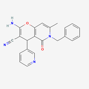 molecular formula C22H18N4O2 B2998380 2-amino-6-benzyl-7-methyl-5-oxo-4-(pyridin-3-yl)-5,6-dihydro-4H-pyrano[3,2-c]pyridine-3-carbonitrile CAS No. 612053-95-9