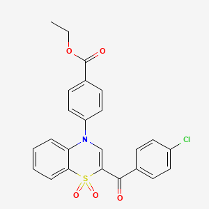 molecular formula C24H18ClNO5S B2998430 ethyl 4-[2-(4-chlorobenzoyl)-1,1-dioxido-4H-1,4-benzothiazin-4-yl]benzoate CAS No. 1114660-22-8
