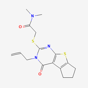 molecular formula C16H19N3O2S2 B2998431 2-((3-烯丙基-4-氧代-4,5,6,7-四氢-3H-环戊并[4,5]噻吩并[2,3-d]嘧啶-2-基)硫代)-N,N-二甲基乙酰胺 CAS No. 618393-32-1