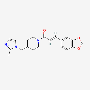molecular formula C20H23N3O3 B2998433 (E)-3-(benzo[d][1,3]dioxol-5-yl)-1-(4-((2-methyl-1H-imidazol-1-yl)methyl)piperidin-1-yl)prop-2-en-1-one CAS No. 1286744-45-3