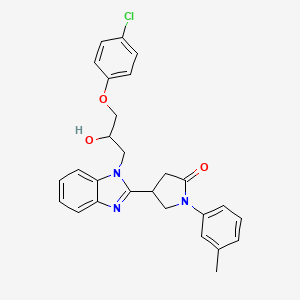 molecular formula C27H26ClN3O3 B2998505 4-[1-[3-(4-Chlorophenoxy)-2-hydroxypropyl]benzimidazol-2-yl]-1-(3-methylphenyl)pyrrolidin-2-one CAS No. 1018162-89-4