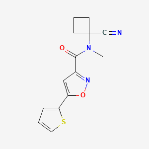 molecular formula C14H13N3O2S B2998517 N-(1-cyanocyclobutyl)-N-methyl-5-(thiophen-2-yl)-1,2-oxazole-3-carboxamide CAS No. 1796943-93-5