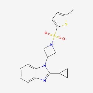 molecular formula C18H19N3O2S2 B2998528 2-Cyclopropyl-1-[1-(5-methylthiophen-2-yl)sulfonylazetidin-3-yl]benzimidazole CAS No. 2380192-05-0