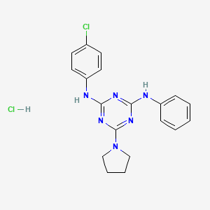 molecular formula C19H20Cl2N6 B2998538 N2-(4-chlorophenyl)-N4-phenyl-6-(pyrrolidin-1-yl)-1,3,5-triazine-2,4-diamine hydrochloride CAS No. 1179394-68-3