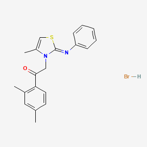 molecular formula C20H21BrN2OS B2998541 (E)-1-(2,4-dimethylphenyl)-2-(4-methyl-2-(phenylimino)thiazol-3(2H)-yl)ethanone hydrobromide CAS No. 474878-52-9