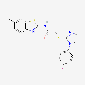molecular formula C19H15FN4OS2 B2998542 2-((1-(4-fluorophenyl)-1H-imidazol-2-yl)thio)-N-(6-methylbenzo[d]thiazol-2-yl)acetamide CAS No. 688336-87-0