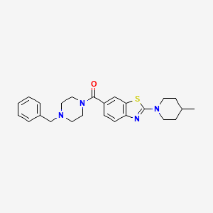molecular formula C25H30N4OS B2998584 6-[(4-Benzylpiperazin-1-yl)carbonyl]-2-(4-methylpiperidin-1-yl)-1,3-benzothiazole CAS No. 906258-48-8