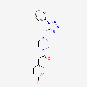 molecular formula C21H23FN6O B2998592 2-(4-fluorophenyl)-1-(4-((1-(p-tolyl)-1H-tetrazol-5-yl)methyl)piperazin-1-yl)ethanone CAS No. 1049349-43-0