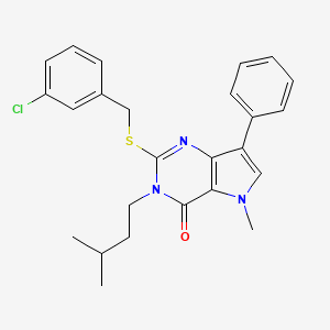 molecular formula C25H26ClN3OS B2998593 2-((3-chlorobenzyl)thio)-3-isopentyl-5-methyl-7-phenyl-3H-pyrrolo[3,2-d]pyrimidin-4(5H)-one CAS No. 1115338-83-4