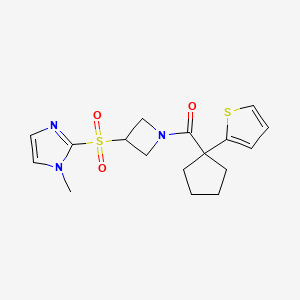 molecular formula C17H21N3O3S2 B2998596 (3-((1-methyl-1H-imidazol-2-yl)sulfonyl)azetidin-1-yl)(1-(thiophen-2-yl)cyclopentyl)methanone CAS No. 2309258-15-7