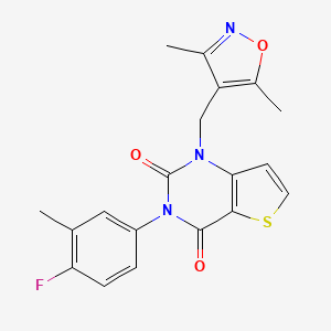 molecular formula C19H16FN3O3S B2998607 1-((3,5-dimethylisoxazol-4-yl)methyl)-3-(4-fluoro-3-methylphenyl)thieno[3,2-d]pyrimidine-2,4(1H,3H)-dione CAS No. 1428349-11-4