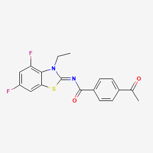 4-acetyl-N-(3-ethyl-4,6-difluoro-1,3-benzothiazol-2-ylidene)benzamide
