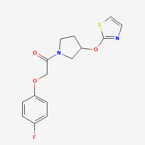 molecular formula C15H15FN2O3S B2998616 2-(4-Fluorophenoxy)-1-(3-(thiazol-2-yloxy)pyrrolidin-1-yl)ethanone CAS No. 2198916-00-4