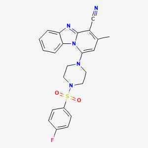 molecular formula C23H20FN5O2S B2998618 1-[4-(4-Fluorophenyl)sulfonylpiperazin-1-yl]-3-methylpyrido[1,2-a]benzimidazole-4-carbonitrile CAS No. 442572-38-5
