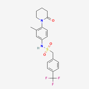molecular formula C20H21F3N2O3S B2998622 N-[3-methyl-4-(2-oxopiperidin-1-yl)phenyl]-1-[4-(trifluoromethyl)phenyl]methanesulfonamide CAS No. 1396749-99-7