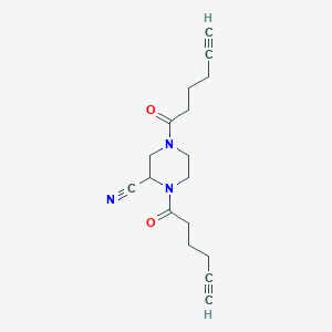 molecular formula C17H21N3O2 B2998637 1,4-Bis(hex-5-ynoyl)piperazine-2-carbonitrile CAS No. 2094657-57-3