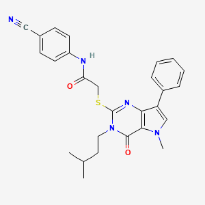 molecular formula C27H27N5O2S B2998638 N-(4-cyanophenyl)-2-((3-isopentyl-5-methyl-4-oxo-7-phenyl-4,5-dihydro-3H-pyrrolo[3,2-d]pyrimidin-2-yl)thio)acetamide CAS No. 1115338-56-1