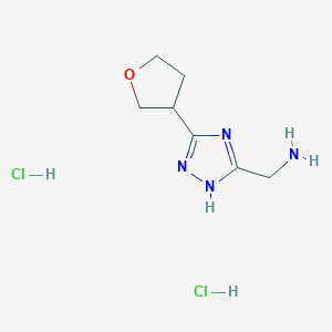 molecular formula C7H14Cl2N4O B2998648 [5-(oxolan-3-yl)-4H-1,2,4-triazol-3-yl]methanamine dihydrochloride CAS No. 1989671-50-2