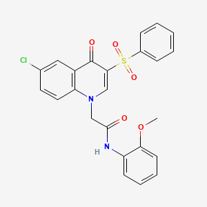 molecular formula C24H19ClN2O5S B2998655 2-[3-(benzenesulfonyl)-6-chloro-4-oxoquinolin-1-yl]-N-(2-methoxyphenyl)acetamide CAS No. 866725-70-4