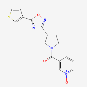 molecular formula C16H14N4O3S B2998698 3-(3-(5-(Thiophen-3-yl)-1,2,4-oxadiazol-3-yl)pyrrolidine-1-carbonyl)pyridine 1-oxide CAS No. 2034278-77-6