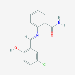 molecular formula C14H11ClN2O2 B2998701 2-{[(1E)-(5-chloro-2-hydroxyphenyl)methylene]amino}benzamide CAS No. 1993643-55-2