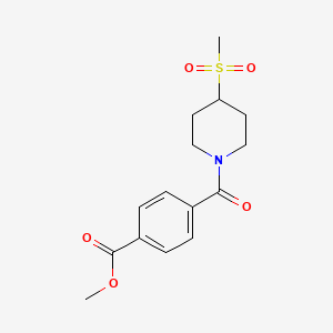 molecular formula C15H19NO5S B2998708 Methyl 4-(4-(methylsulfonyl)piperidine-1-carbonyl)benzoate CAS No. 1448038-29-6