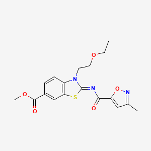 molecular formula C18H19N3O5S B2998716 (E)-methyl 3-(2-ethoxyethyl)-2-((3-methylisoxazole-5-carbonyl)imino)-2,3-dihydrobenzo[d]thiazole-6-carboxylate CAS No. 952990-11-3