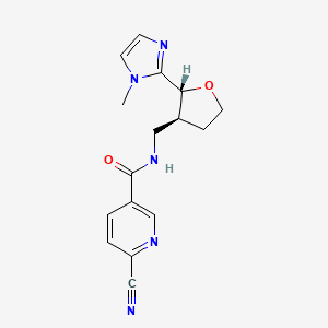 molecular formula C16H17N5O2 B2998724 6-Cyano-N-[[(2R,3S)-2-(1-methylimidazol-2-yl)oxolan-3-yl]methyl]pyridine-3-carboxamide CAS No. 2223190-17-6