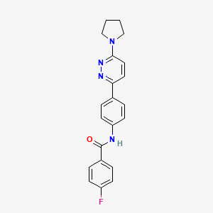 molecular formula C21H19FN4O B2998728 4-fluoro-N-(4-(6-(pyrrolidin-1-yl)pyridazin-3-yl)phenyl)benzamide CAS No. 941895-28-9