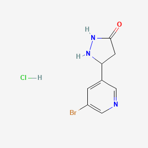 molecular formula C8H9BrClN3O B2998736 5-(5-Bromopyridin-3-yl)pyrazolidin-3-one hydrochloride CAS No. 2140326-24-3