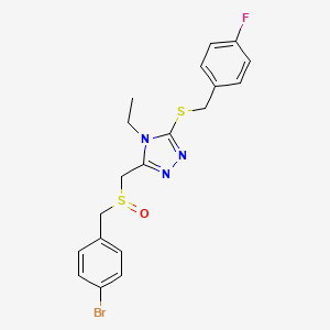 molecular formula C19H19BrFN3OS2 B2998737 3-[(4-Bromophenyl)methylsulfinylmethyl]-4-ethyl-5-[(4-fluorophenyl)methylsulfanyl]-1,2,4-triazole CAS No. 344275-25-8