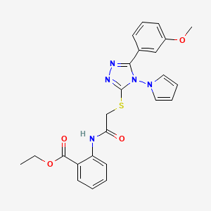 molecular formula C24H23N5O4S B2998750 ethyl 2-[({[5-(3-methoxyphenyl)-4-(1H-pyrrol-1-yl)-4H-1,2,4-triazol-3-yl]sulfanyl}acetyl)amino]benzoate CAS No. 896318-98-2