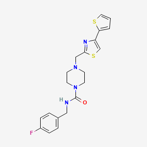 molecular formula C20H21FN4OS2 B2998781 N-(4-fluorobenzyl)-4-((4-(thiophen-2-yl)thiazol-2-yl)methyl)piperazine-1-carboxamide CAS No. 1105217-13-7