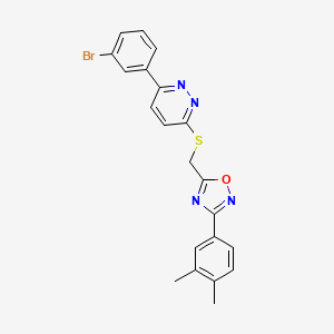 molecular formula C21H17BrN4OS B2998785 3-(3-Bromophenyl)-6-({[3-(3,4-dimethylphenyl)-1,2,4-oxadiazol-5-yl]methyl}thio)pyridazine CAS No. 1114914-86-1