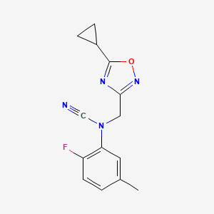 molecular formula C14H13FN4O B2998788 N-cyano-N-[(5-cyclopropyl-1,2,4-oxadiazol-3-yl)methyl]-2-fluoro-5-methylaniline CAS No. 1424599-22-3