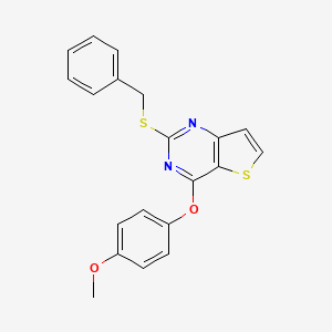 molecular formula C20H16N2O2S2 B2998791 2-(Benzylsulfanyl)-4-(4-methoxyphenoxy)thieno[3,2-d]pyrimidine CAS No. 478067-47-9