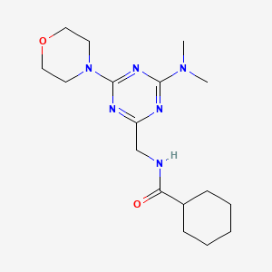 molecular formula C17H28N6O2 B2998793 N-((4-(dimethylamino)-6-morpholino-1,3,5-triazin-2-yl)methyl)cyclohexanecarboxamide CAS No. 2034542-72-6