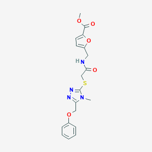 molecular formula C19H20N4O5S B299883 methyl 5-{[({[4-methyl-5-(phenoxymethyl)-4H-1,2,4-triazol-3-yl]sulfanyl}acetyl)amino]methyl}-2-furoate 