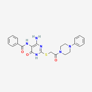 molecular formula C23H24N6O3S B2998901 N-(4-amino-6-oxo-2-((2-oxo-2-(4-phenylpiperazin-1-yl)ethyl)thio)-1,6-dihydropyrimidin-5-yl)benzamide CAS No. 872596-72-0