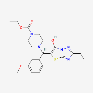 molecular formula C21H27N5O4S B2999017 Ethyl 4-((2-ethyl-6-hydroxythiazolo[3,2-b][1,2,4]triazol-5-yl)(3-methoxyphenyl)methyl)piperazine-1-carboxylate CAS No. 898367-17-4