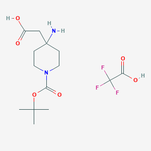 molecular formula C14H23F3N2O6 B2999205 2-{4-amino-1-[(tert-butoxy)carbonyl]piperidin-4-yl}aceticacid,trifluoroaceticacid CAS No. 2253632-36-7