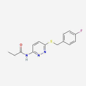 molecular formula C14H14FN3OS B2999212 N-(6-((4-fluorobenzyl)thio)pyridazin-3-yl)propionamide CAS No. 1021025-89-7