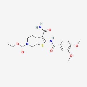 molecular formula C20H23N3O6S B2999253 ethyl 3-carbamoyl-2-(3,4-dimethoxybenzamido)-4,5-dihydrothieno[2,3-c]pyridine-6(7H)-carboxylate CAS No. 921160-36-3