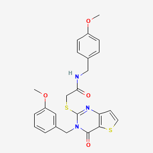 molecular formula C24H23N3O4S2 B2999486 N-(4-methoxybenzyl)-2-{[3-(3-methoxybenzyl)-4-oxo-3,4-dihydrothieno[3,2-d]pyrimidin-2-yl]sulfanyl}acetamide CAS No. 1252903-89-1