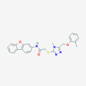 molecular formula C25H22N4O3S B299965 N-dibenzo[b,d]furan-3-yl-2-({4-methyl-5-[(2-methylphenoxy)methyl]-4H-1,2,4-triazol-3-yl}sulfanyl)acetamide 